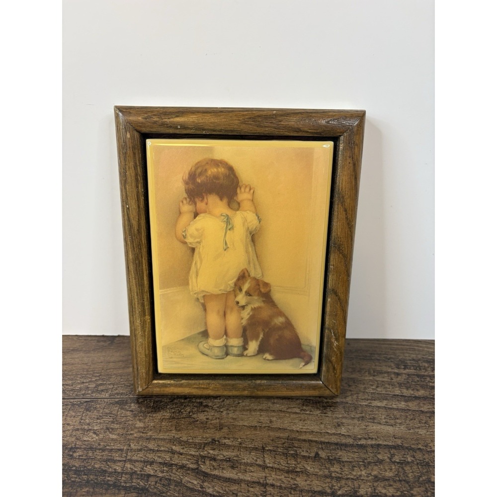 Vintage Bessie Pease Gutmann In Disgrace Framed Print On Tile 6" X 7.5"
